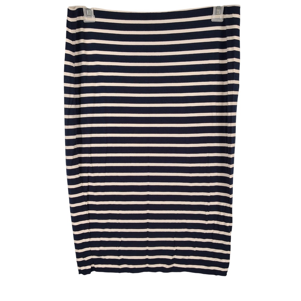 Vince Camuto Womens L Striped Pencil Skirt Navy White Rayon Knit Nautical Preppy